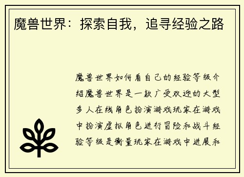 魔兽世界：探索自我，追寻经验之路